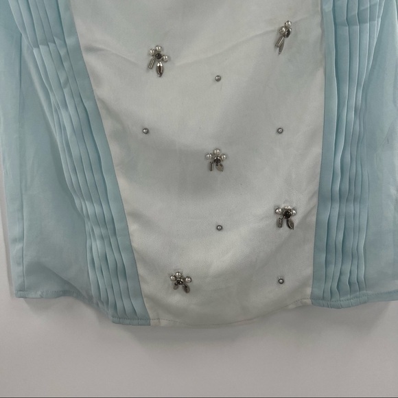 Lucy Paris blue white bedazzled blouse top size S - Picture 3 of 11